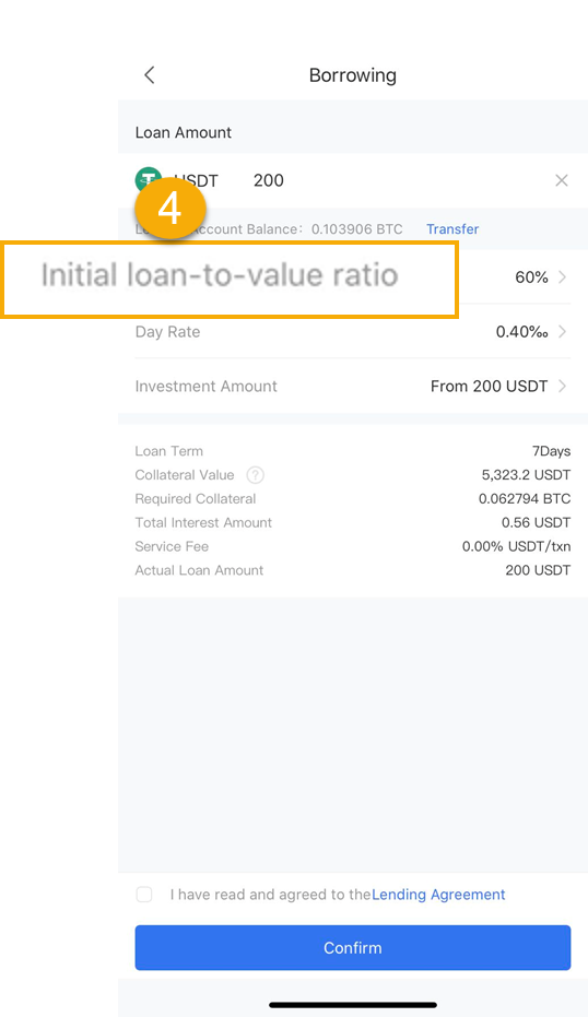 يمكنك تعديل معدل التعهد الأولي Initial loan to value ratio ( المعدل الافتراضي 60%، ويمكنك تعديل المعدل ما بين 10% حتى 65%. كل ما انخفض معدل التعهد الأولى، ارتفعت نسبة الضمان المطلوبة) 
