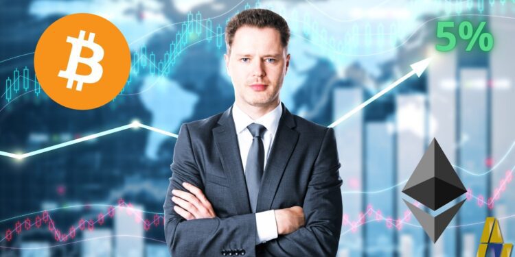 ارتفاع سعر عملة البيتكوين والإيثيريوم بنسبة 5% 1 ارتفاع سعر عملة البيتكوين والإيثيريوم بنسبة 5%